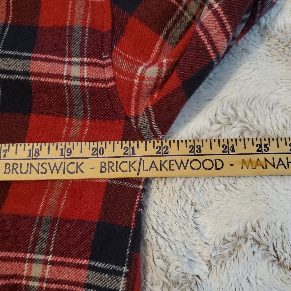 Forever 21 Flannel Pullover Women Red & Navy Plaid Cowl Neck Long Sleeve Sz S - Picture 7 of 8